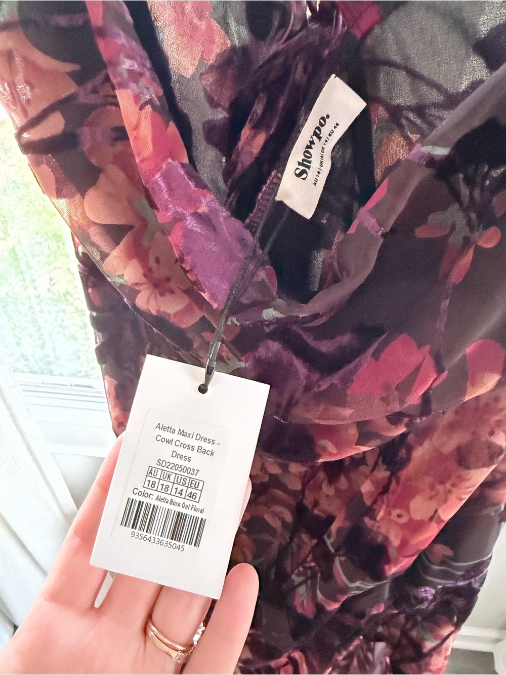 Showpo Aletta Maxi Dress Burnout Floral Cowl Cross Back US 14 NWT - Picture 10 of 10